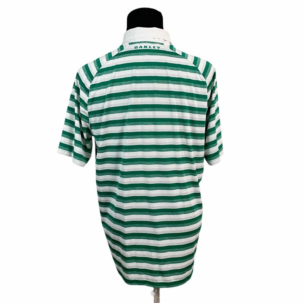 Oakley Hydrolix Mens Polo Shirt XL Extra Large Green White Striped Golf Athletic - Picture 6 of 8